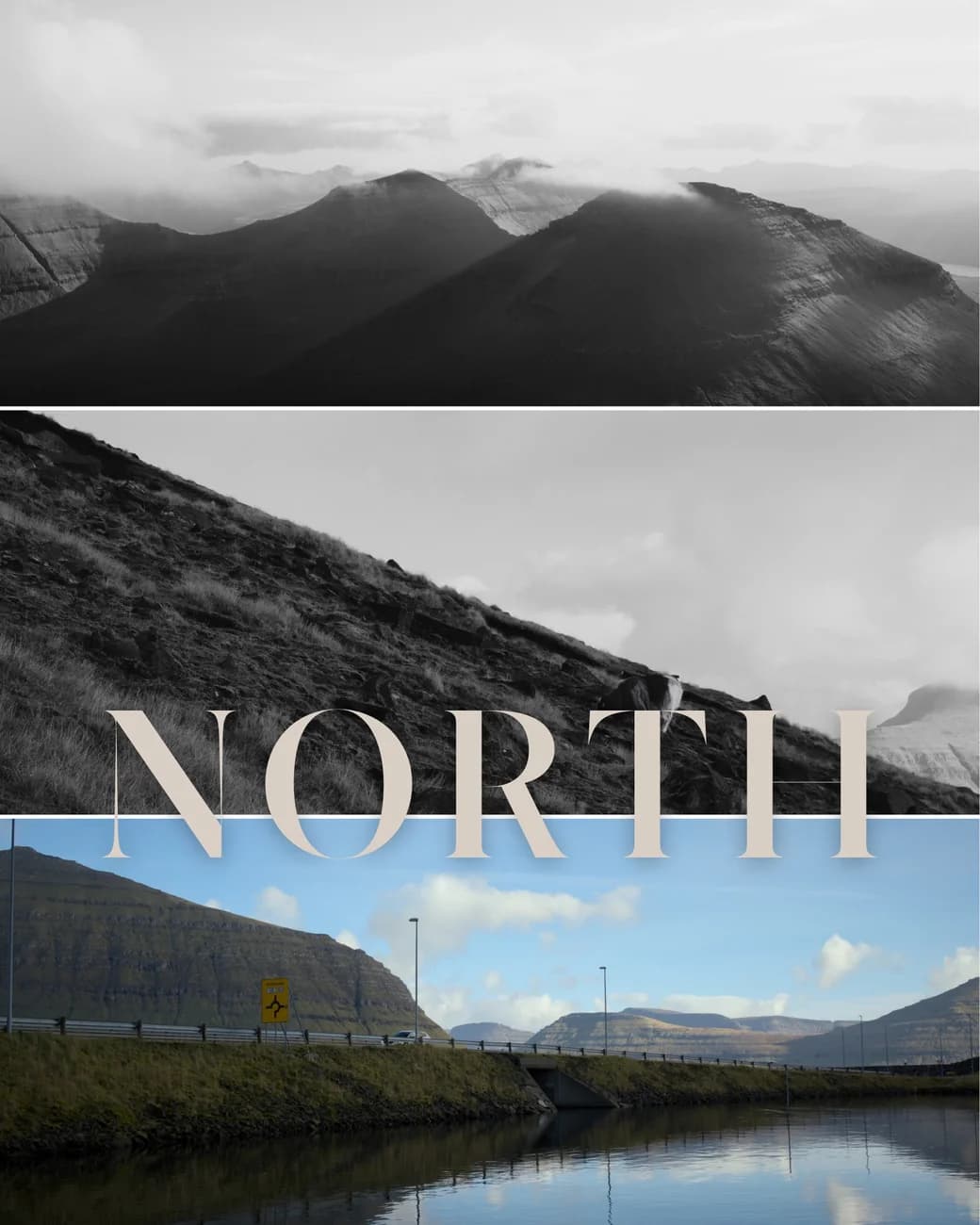 A cover titled North, set across three mountain photos